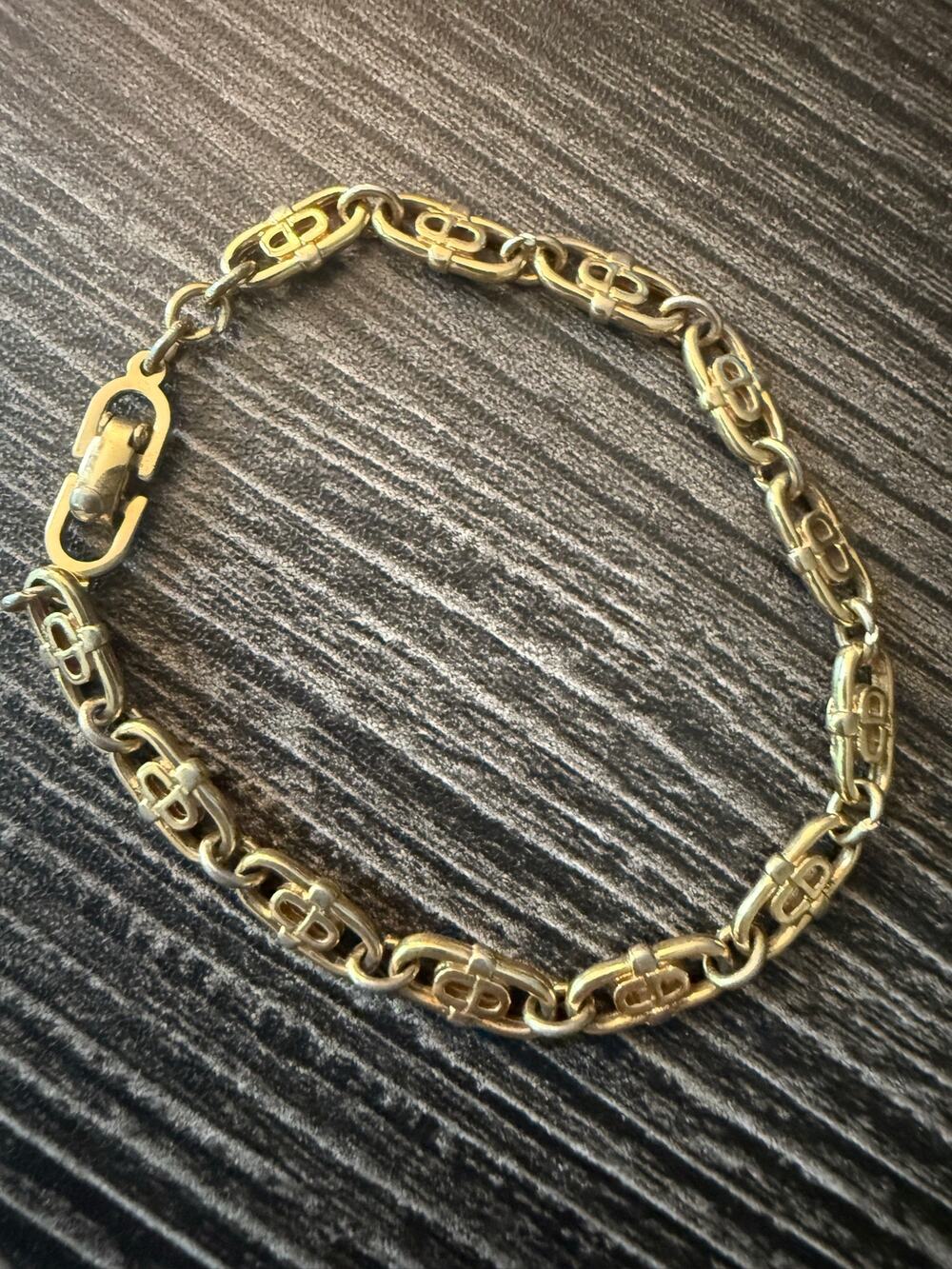 Vintage Christian Dior Gold Plated CD Logo Chain Link Bracelet